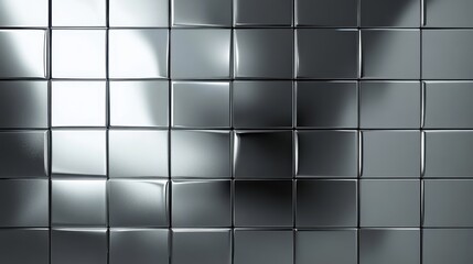 Wall Mural - A sleek grid of rectangular geometric metal tiles, each polished to a mirror sheen, forms a striking background, its metallic texture reflecting light and creating a modern, minimalist aesthetic.