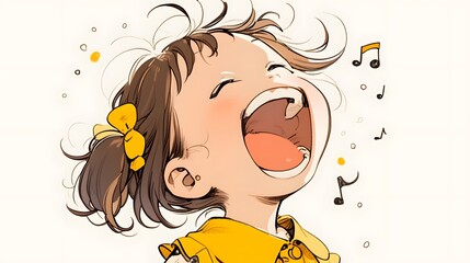 Wall Mural - Joyous Child Singing Anime-Inspired Tune with Vibrant Expression