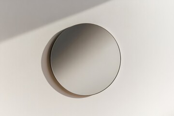 Wall Mural - round mirror with thin metallic frame reflecting soft light on clean white wall