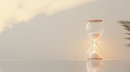 Wall Mural - simple hourglass icon glowing with soft light positioned on neutral background with plenty of empty 