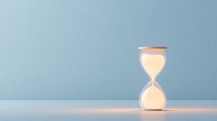 Wall Mural - simple hourglass icon glowing with soft light positioned on neutral background with plenty of empty 