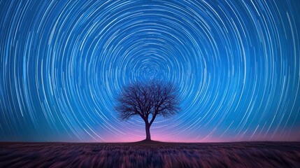 Wall Mural - a time-lapse image capturing the movement of stars across the night sky, creating stunning star trai
