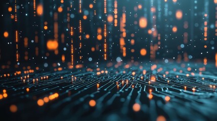 Binary code streaming across a dark background, representing the flow of digital information and the complexities of the digital world.