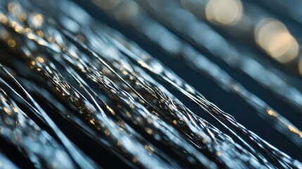 Abstract close-up of metallic strands, bokeh background