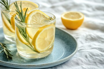 Wall Mural - Refreshing lemon rosemary drinks on plate