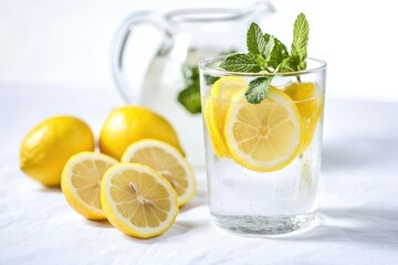 Wall Mural - Refreshing lemon mint water drink, summer kitchen