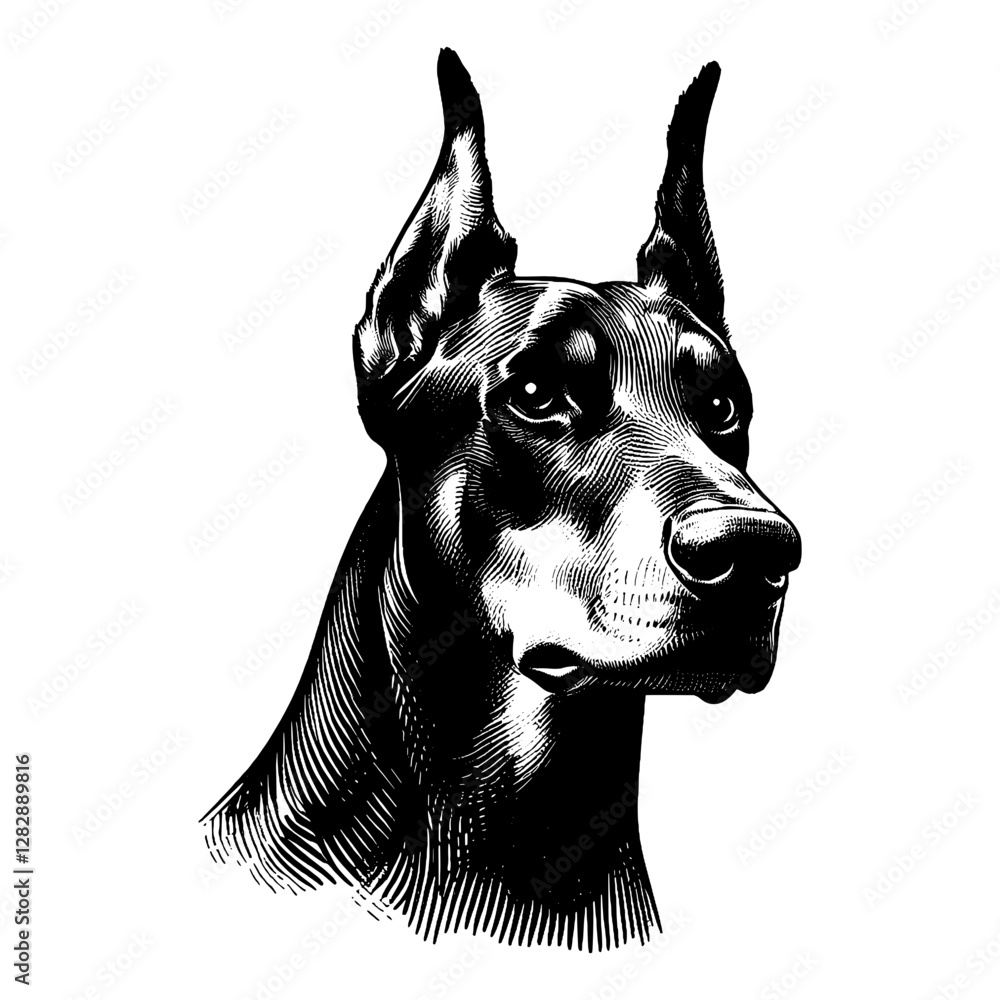 Line art drawing of Doberman Pinscher dog's ink sketch vector hand ...