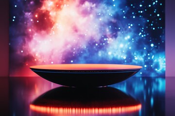 Wall Mural - A futuristic product display sits within a colorful space background