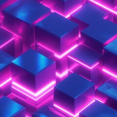 Aufkleber - Neon Glow: Geometric Cubes Radiating Electric Blue and Pink Light, Modern Abstract Design