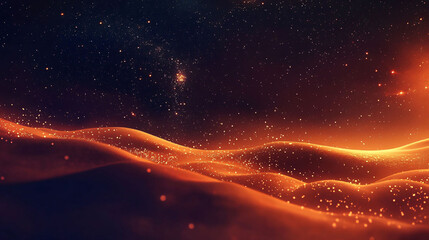 Orange glowing landscapes under a dark starry celestial background