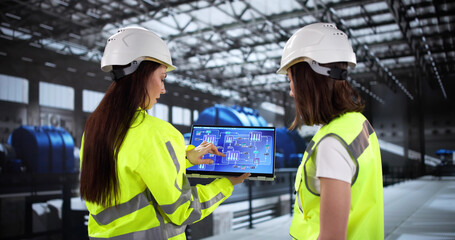 Poster - Female Engineer Inspecting Oil and Gas Plant
