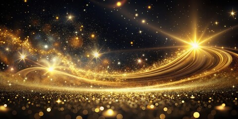 Wall Mural - ethereal starry night with swirling golden lights and shimmering stardust against a velvety dark bac
