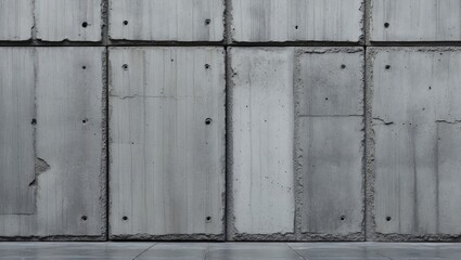 Poster - Gray concrete wall with large panels and texture showing imperfections and grooves, industrial design background.