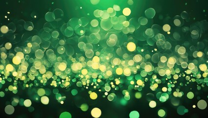 Poster - Green bokeh background with soft circular light patterns in varying shades of green and yellow, ideal for abstract designs and creative projects