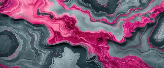 Wall Mural - Abstract swirling pink and gray marbled texture background with intricate patterns and flowing designs.