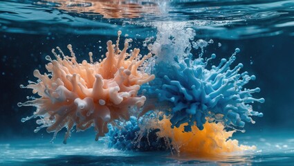 Canvas Print - colorful ink splashes creating dynamic patterns in water with bubbles and swirling motion, vibrant o