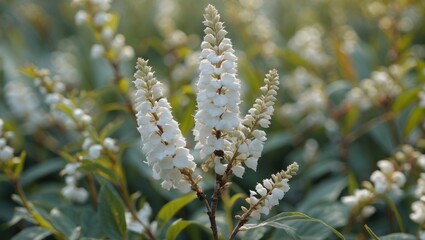 Poster - White flowering plant in a garden setting with green foliage in the background during daylight.