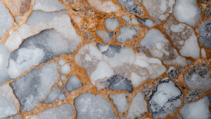 Wall Mural - abstract close-up of polished marble texture featuring mixed shades of gray, white, and orange with 