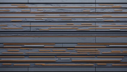 Wall Mural - abstract modern wall design with textured gray panels and horizontal orange and silver lines for dec