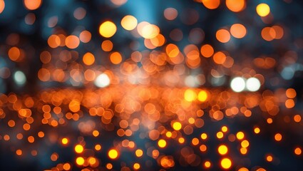 Wall Mural - blurred background with orange and white bokeh lights creating a warm abstract atmosphere in a festi