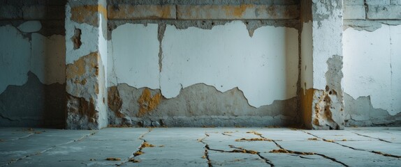 Canvas Print - old industrial interior with cracked concrete floor and peeling paint on walls in an abandoned wareh