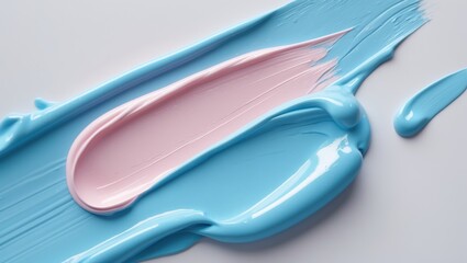 Canvas Print - blue and pink acrylic paint smeared on white canvas surface in artistic texture composition