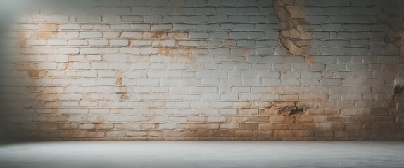 Poster - Grungy textured brick wall with peeling paint and uneven surfaces in well-lit interior space