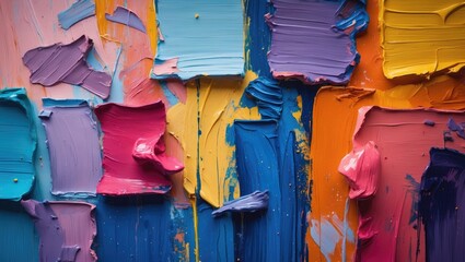 Canvas Print - colorful abstract oil paint texture with thick brush strokes on canvas surface in various hues and v