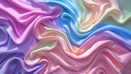Poster - multicolored satin fabric with flowing waves in pastel shades of pink, purple, blue, and cream creat