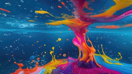Wall Mural - colorful liquid splash with bubbles underwater creating a dynamic abstract pattern in vibrant hues o