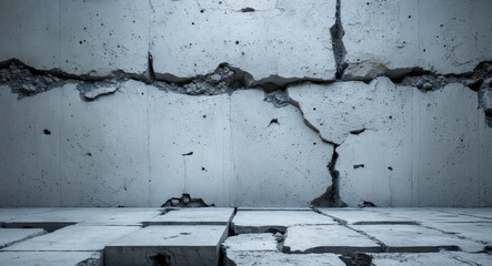 Canvas Print - cracked concrete wall and floor texture with uneven surface and rough edges suitable for industrial 