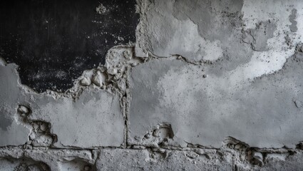 Canvas Print - concrete wall texture with cracked surfaces and peeling plaster in gray and black tones.