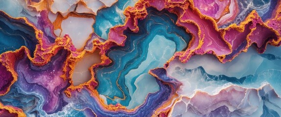 Wall Mural - colorful abstract mineral pattern with layered textures in shades of blue, purple, and orange resemb