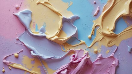 Canvas Print - abstract texture of mixed pastel paint in pink, blue, yellow and purple tones on a smooth surface