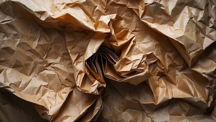 Wall Mural - crumpled brown kraft paper texture background with intricate folds and shadows for design and artist
