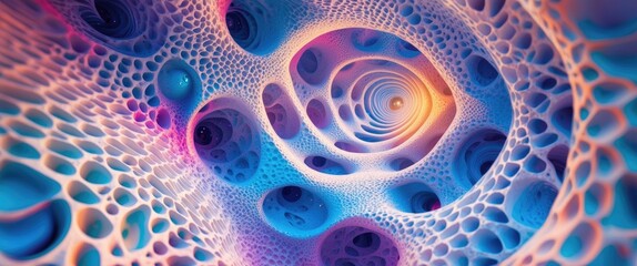 Wall Mural - abstract colorful fractal pattern with spiraling shapes and interconnected cells in blue, pink, and 