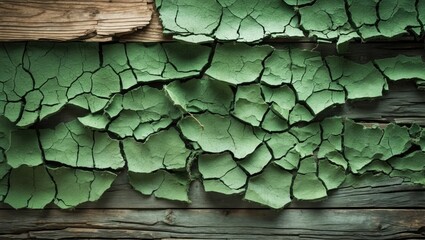 Canvas Print - textured background of peeling green paint on wooden surface with visible cracks and layers of weath