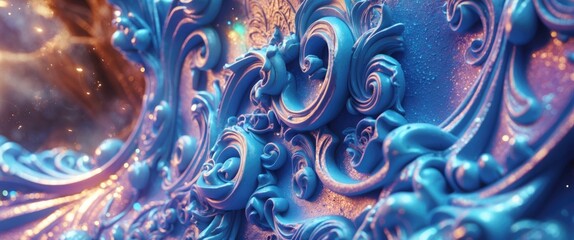 Wall Mural - blue ornate texture with intricate patterns and soft lighting highlighting details and glimmering ef