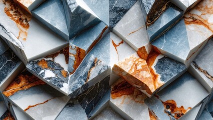 Wall Mural - textured abstract background of modern marble stone with geometric triangular shapes in shades of bl
