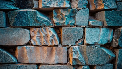 Wall Mural - textured stone wall with a mix of rough and smooth surfaces in various shades of gray and brown unde