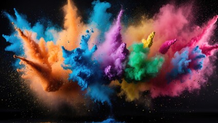 Wall Mural - colored powder explosion on black background creating vibrant abstract cloud of color in motion with