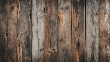 Wall Mural - Textured wooden planks with varying shades of brown and gray arranged vertically creating a rustic background pattern