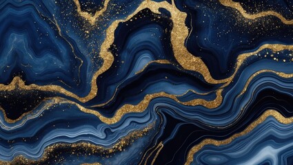 Sticker - abstract blue and gold marble texture with swirling patterns and glittering accents suitable for bac
