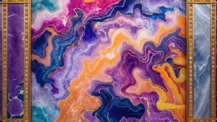 Canvas Print - colorful abstract art piece with swirling patterns in shades of purple, orange, blue, and gold frame