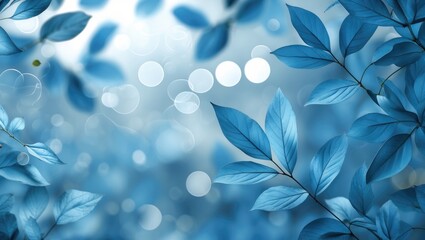 Wall Mural - blue leaves with soft focus background and bokeh effect, creating a tranquil natural scene, ideal fo