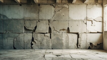 Canvas Print - concrete wall with cracks and texture in empty industrial interior setting