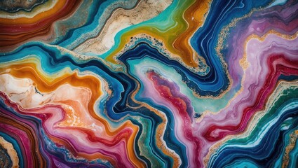 Wall Mural - colorful agate stone texture with vibrant swirls and layered patterns in shades of blue, orange, pin