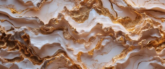 Wall Mural - white and gold marbling texture with layered waves and intricate patterns suitable for backgrounds a