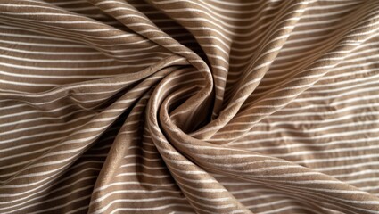 Wall Mural - beige striped fabric draped in a spiral pattern highlighting texture and softness in natural lightin