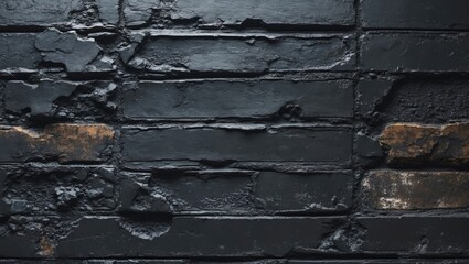Canvas Print - black textured wall with weathered paint and brick patterns showing wear and damage